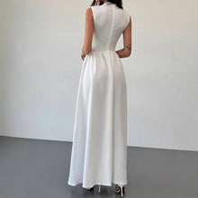 Load image into Gallery viewer, Elegant round Neck Sleeveless Waist Color Contrast Patchwork Dress Evening Dress Women Dress