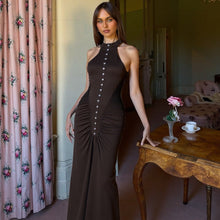 Load image into Gallery viewer, French Women Autumn Slim Fit Crumpled Button round Neck Sleeveless Dress for Women