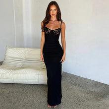 Load image into Gallery viewer, Women Clothing Spring Summer French Lace Splicing Sling Maxi Dress Sexy Slim Dress Women