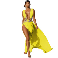 Load image into Gallery viewer, New Ladies Maxi Dress Sexy Fashion Wedding Evening Dress Deep V Plunge Plunge High Slit Part Large Swing Mop Dress
