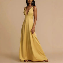 Load image into Gallery viewer, Summer Sexy Backless V neck Satin Maxi Dress Women