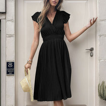 Load image into Gallery viewer, Summer Women Pleated Short Sleeve Solid Color Dress