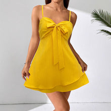Load image into Gallery viewer, Bow Beach Dress Beautiful Seaside Solid Color Holiday Short Mini Dress Summer