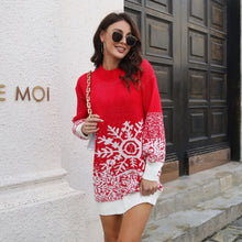 Load image into Gallery viewer, Christmas Woolen Women Snowflake Jacquard Lantern Sleeve Loose Knitted Dress Autumn Winter Women Clothing