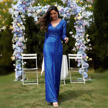Load image into Gallery viewer, Multi Color Long Sleeve V neck Fishtail Cocktail Evening Dress Women