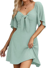 Load image into Gallery viewer, Women Clothing Shein V Neck Bow Lace Up Short Sleeve Mini Dress
