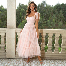 Load image into Gallery viewer, Fashionable Women Clothing Evening Dress Lace up Shoulder Pleated Hem Mesh Dress
