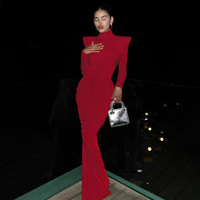 Load image into Gallery viewer, Fall Women Clothing Solid Color Turtleneck Backless Stitching Pleated Slim Fit Dress