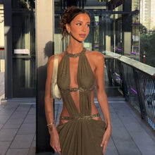 Load image into Gallery viewer, Solid Color Stitching Hollow Out Cutout Backless Sequ Dress Net Women Yarn Vacation Maxi Dress
