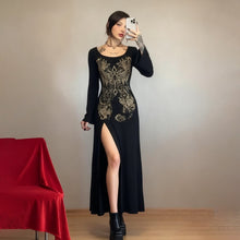 Load image into Gallery viewer, Arrival Dark Street Retro Printed Sexy Long Sleeved Dress Women Split Niche Dress