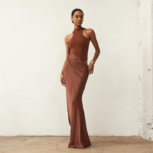 Load image into Gallery viewer, Women Dress round Neck Sleeveless Slim Fitting Patchwork Maxi Dress Hollowed out Dress