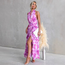 Load image into Gallery viewer, Printed Sexy V neck Backless Halter Fashionable Stringy Selvedge Dress