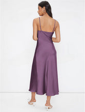 Load image into Gallery viewer, Women Clothing Spring Summer Satin Sling Deep V Plunge neck Slim Solid Color Dress