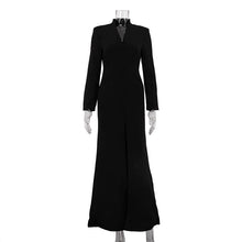Load image into Gallery viewer, V neck Long Sleeve High Waist Split French Dress Women Party Long Dress