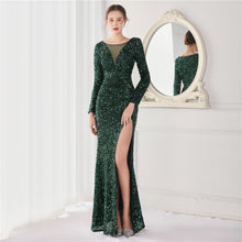 Load image into Gallery viewer, Cocktail Elegant Long Long Sleeve Sequined Atmosphere Fishtail Evening Dress