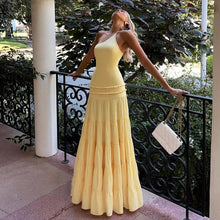 Load image into Gallery viewer, Sexy Hollow Out Cutout out Backless Stitching Tied One Shoulder Pleated Multi Layer Maxi Dress Women