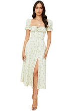 Load image into Gallery viewer, Women Summer Top Product Puff Sleeve Floral Tie Neck High Slit Women Dress Summer