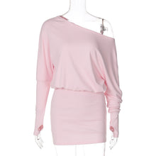 Load image into Gallery viewer, Women Clothing Autumn Personalized One Shoulder Cold Shoulder Long Sleeve Faux Two Piece Waist Slimming Hip