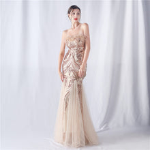Load image into Gallery viewer, Ostrich Feather Positioning Floral Cutting Wedding Annual Meeting Tube Top Sequin Gauze Evening Dress