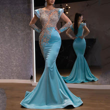 Load image into Gallery viewer, Daily Light Blue Fishtail Banquet Long Alluvial Gold Series Slimming Annual Party Evening Dress Women