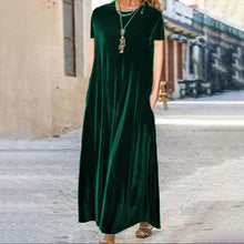 Load image into Gallery viewer, Spring Gold Velvet Slimming Crew Neck Maxi Dress