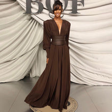 Load image into Gallery viewer, Spring Summer Chocolate Design Waist Seal Pleated Dress Brown Women Dress