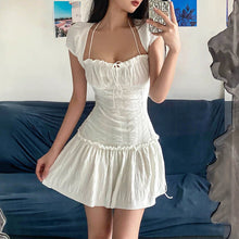 Load image into Gallery viewer, Summer Sexy French Low Cut Square Collar Halter Lace Up Design Short Sleeve Pleated Dress Women