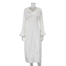 Load image into Gallery viewer, Women Clothing Spring French Ruffled V neck Bell Sleeve Single Breasted Elegant Slim Dress for Women