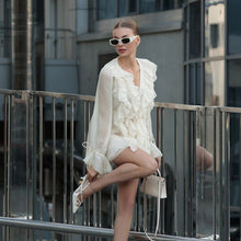 Load image into Gallery viewer, Fall French Design Ruffled Tied Dress Women V Neck Long Sleeve A Line Dress