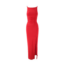 Load image into Gallery viewer, Women Clothing Summer Suspender off Neck Pleated Side Slit Elegant Dress