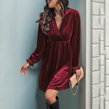 Load image into Gallery viewer, Long Sleeve Patchwork Autumn Winter Women Clothing Velvet Dress