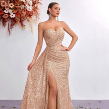 Load image into Gallery viewer, Light Luxury Sequ Tube Top Sexy High Waist Slit Fishtail Evening Dress Cocktail High Grade Socialite Dress