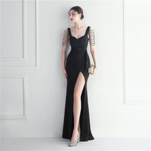 Load image into Gallery viewer, Craft Beaded Car Model Bridesmaid Performance Wedding Long Slit Evening Dress