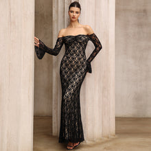 Load image into Gallery viewer, French off Shoulder Lace Slim Fit Slimming Long Sleeves Dress Mid Length Party Evening Dress