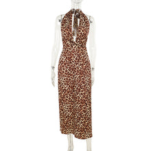 Load image into Gallery viewer, Deep V Plunge Leopard Print Strap Dress for Women Vacation Sexy Slim Fit Halter Backless Maxi Dress