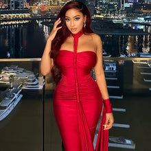 Load image into Gallery viewer, Solid Color Elegant Women Backless Lace up Tube Top Hip Pleated off Neck Dress Cocktail Dress