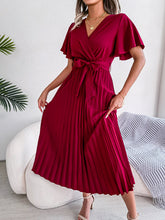 Load image into Gallery viewer, Spring Summer Elegant Criss Cross V-neck Swing Pleated Dress Women Clothing
