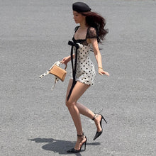Load image into Gallery viewer, Summer Women Bow Polka Dot Short Sexy Lace Stitching Tight Waist Hip Dress