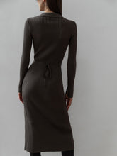 Load image into Gallery viewer, Split Strap Thread Knitted Dress Mid Length Autumn Winter Polo Collar Long Sleeve Sexy Tight Dress