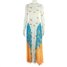 Load image into Gallery viewer, Stitching Women Printed Street Office A line round Neck Long Sleeve Waist Dress