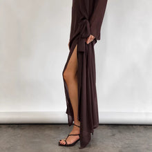 Load image into Gallery viewer, Spring Summer Arrival Mesh See through round Neck Long Sleeve Lace up Bow Split Dress Women