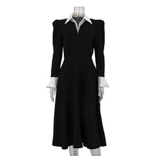 Load image into Gallery viewer, Black White Stitching Faux Two Pieces Sets Dress Women Elegant High Waist A line Dress