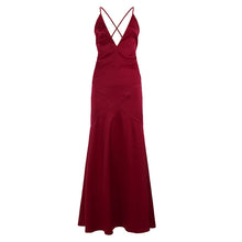 Load image into Gallery viewer, Elegant Satin Evening Dress Cocktail Wine Red Sexy V neck Strap Dress Backless Fishtail Dress