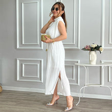 Load image into Gallery viewer, Women Clothing Spring Summer Simple Half Turtleneck Waist-Controlled Lace up Mid Length Dress