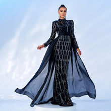 Load image into Gallery viewer, Long Sleeve round Neck Long Sequined Cocktail Cape Fishtail Evening Dress Bridesmaid Dress Women