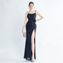 Load image into Gallery viewer, Gathers Sequ Handmade Floral Split Sling Simple Evening Dress