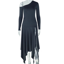 Load image into Gallery viewer, Personality Slim Fit Solid Color Women Asymmetric dress Shoulder off Shoulder Collar Long Sleeve Mid Length Dress