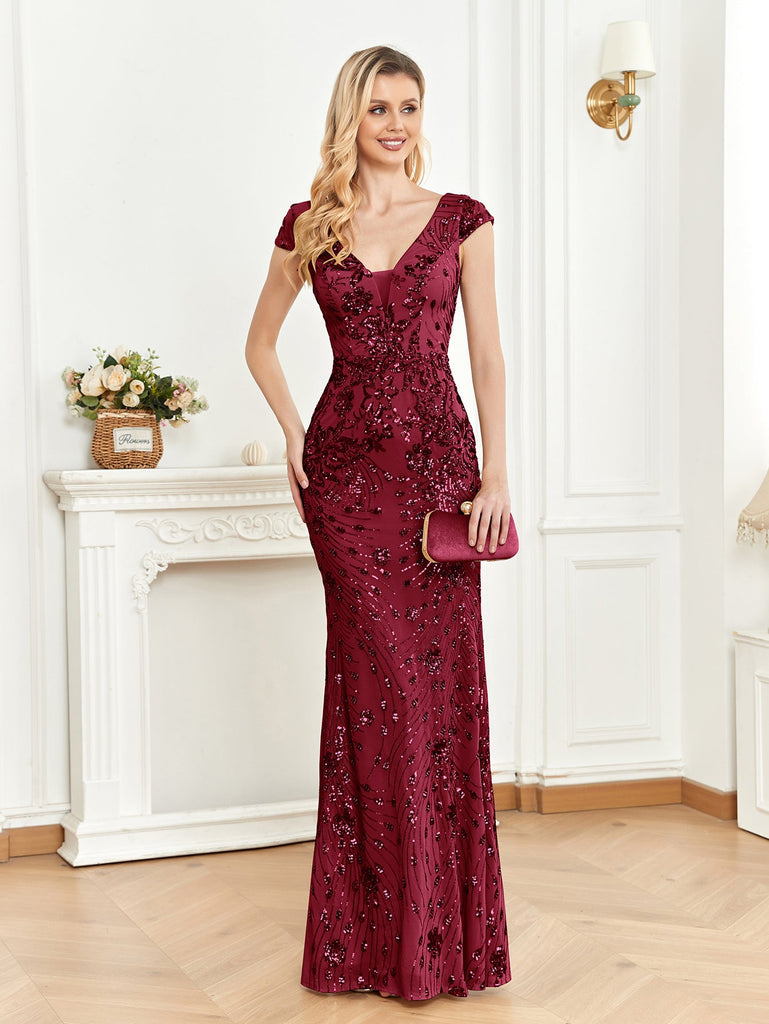 Sequined Champagne Evening Dress Women Cocktail Sexy Slim Fit Fishtail Long Toast Dress