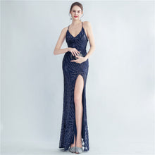 Load image into Gallery viewer, High Density Sequ Binding Waist Shaping Side Slit High End Evening Dress