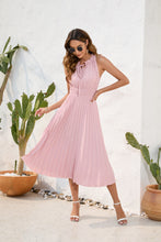 Load image into Gallery viewer, Tied High Waist Pleated Fur Ball Dress Sleeveless Summer Dress Casual Vacation Travel Dress
